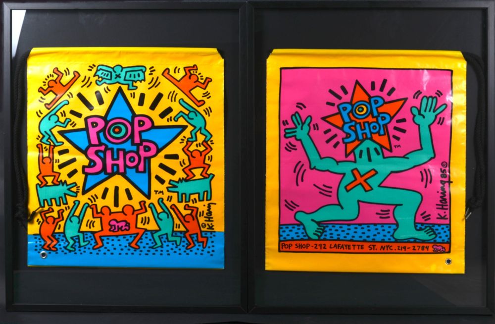 Serigrafía Haring - 2 Pop shop Bag, 1986 - Framed