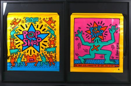 Serigrafía Haring - 2 Pop shop Bag, 1986 - Framed