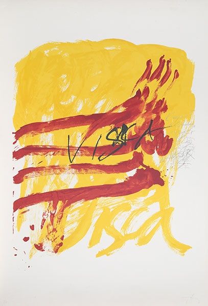 Litografía Tàpies - 7 from Als Mestres de Catalunya