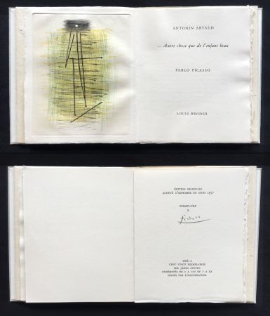 Libro Ilustrado Picasso - A. Artaud: AUTRE CHOSE QUE DE L'ENFANT BEAU. Célèbre gravure originale en couleurs (1957).
