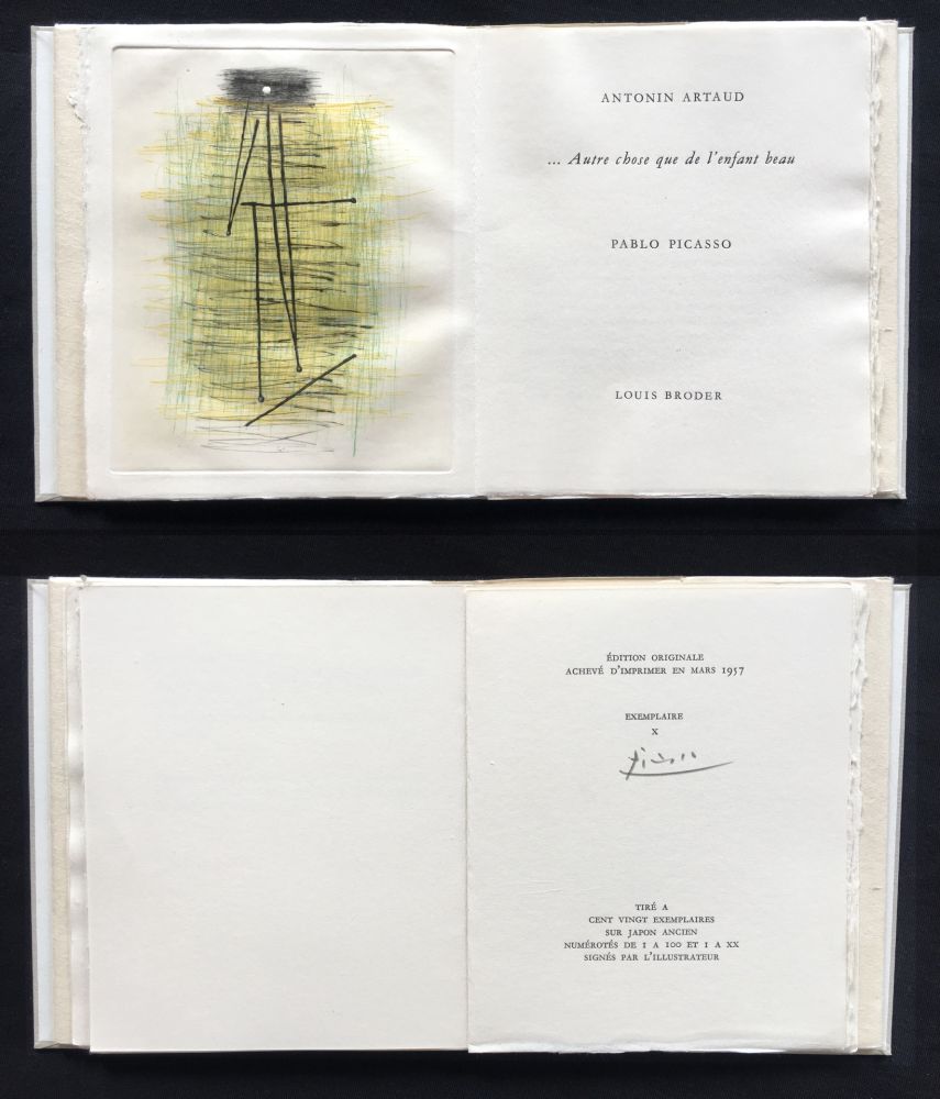 Libro Ilustrado Picasso - A. Artaud: AUTRE CHOSE QUE DE L'ENFANT BEAU. Rare gravure originale en couleurs (1957)