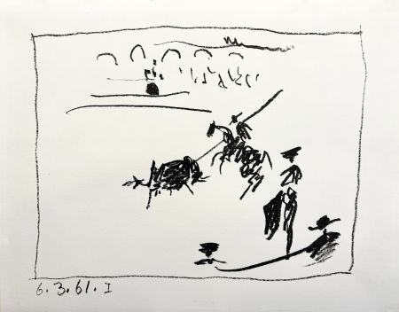 Litografía Picasso - (A los toros) LA PIQUE. Lithographie originale. 1961