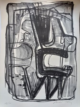 Litografía Bloc - Abstract Composition, Large Handsigned Lithograoh, 70-80's