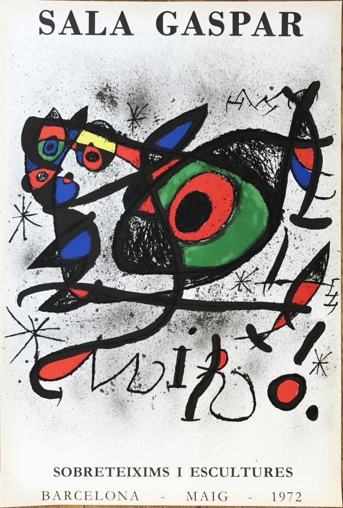 Litografía Miró - Affiche pour l’ exposition “Sobreteixims i escultures”. Sala Gaspar, Barcelona.