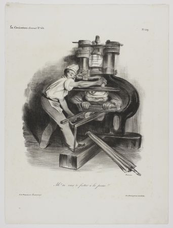 Litografía Daumier - Ah! Tu veux te frotter à la presse!! 