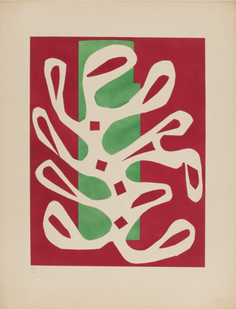 Múltiple Matisse - Algue blanche sur fond rouge et vert Executed