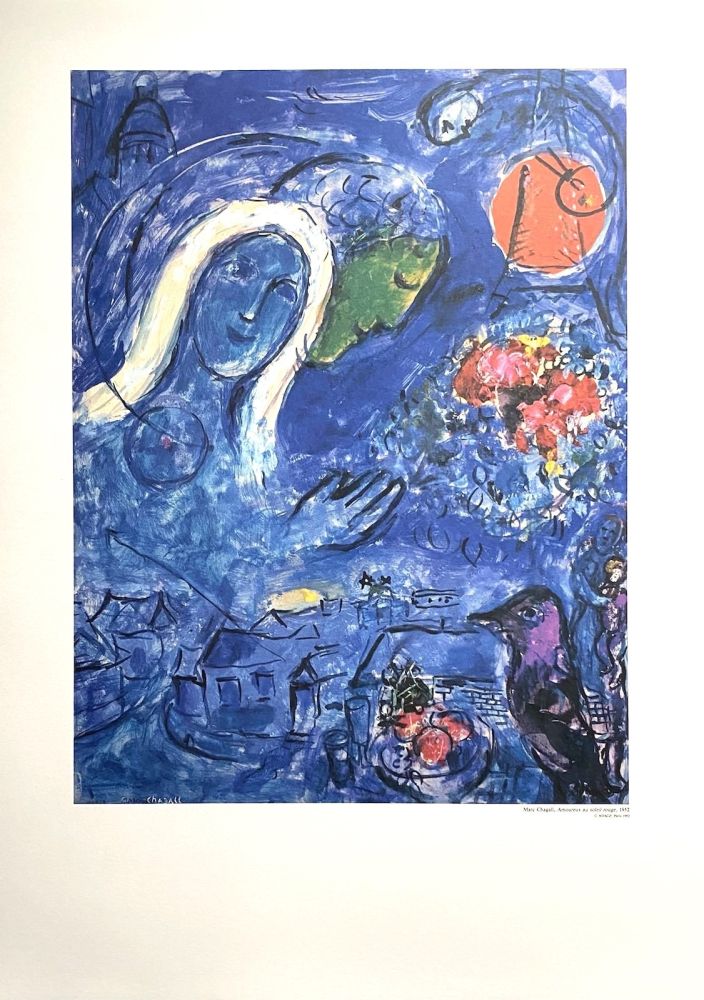 Cartel Chagall (After) - Amoureux au soleil rouge