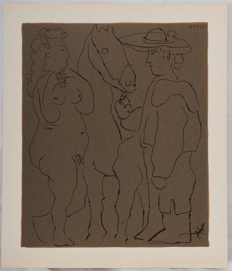 Linograbado Picasso - Amoureux et cheval