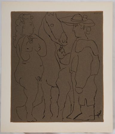 Linograbado Picasso - Amoureux et cheval