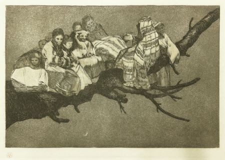 Aguafuerte Goya - Andarse Po Las Ramas; Disparate Ridiculo, (plate 3 from Los Proverbios)