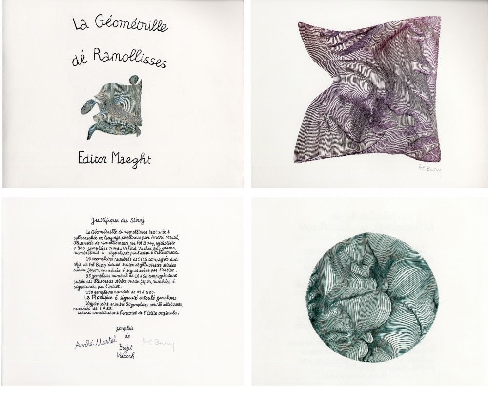 Libro Ilustrado Bury - André MARTEL : LA GÉOMÉTRILLE DÉ RAMOLLISSES. Textures paralloïdes d'André Martel vec dé mollimages de Pol Bury (1975)