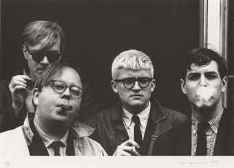 Fotografía Hopper - Andy Warhol, Henry Geldzahler, David Hockney and Jeff Goodman
