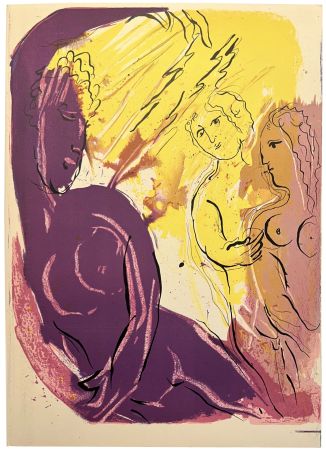 Litografía Chagall - ANGE DU PARADIS. Lithographie originale pour LA BIBLE. 1956.