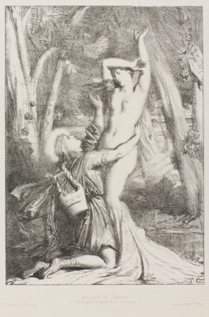 Litografía Chassériau - Apollon et Daphne