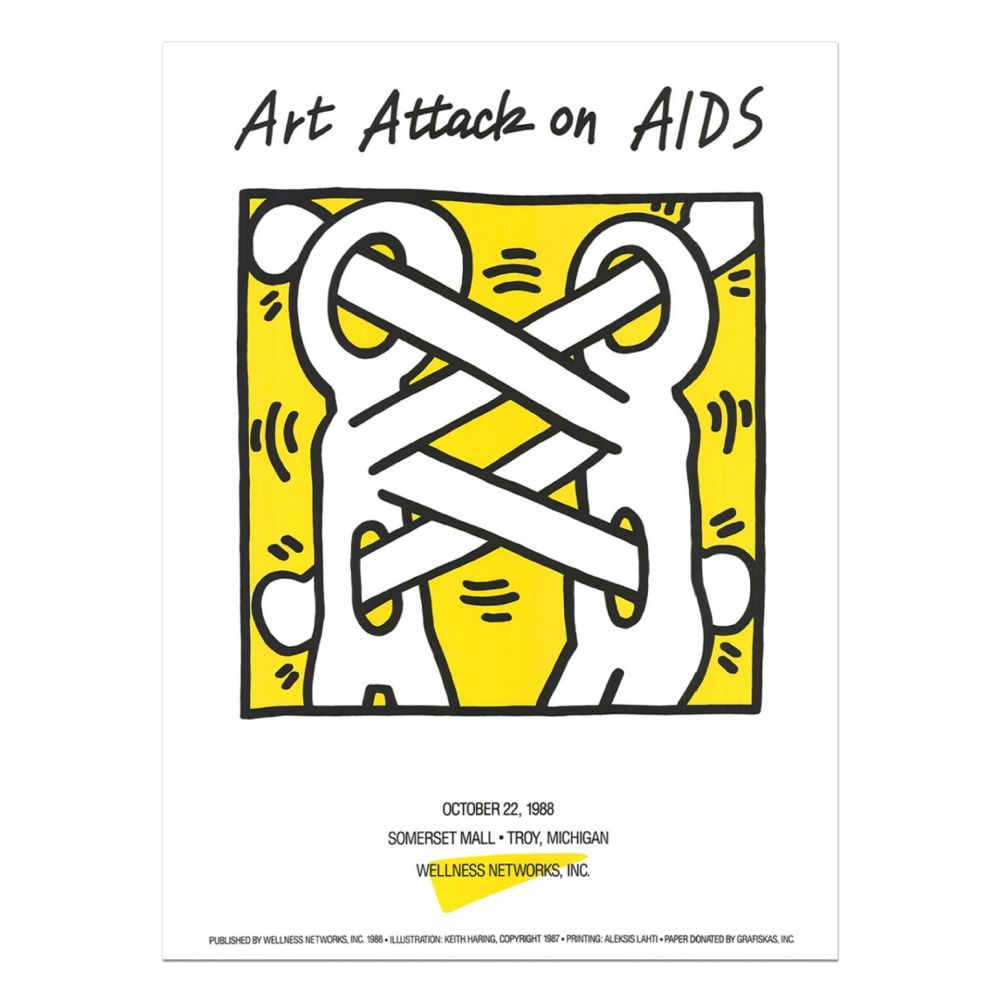 Serigrafía Haring - Art Attack on Aids Vintage Poster