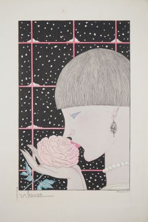 Grabado Lepape - Art déco, Jeune femme à la rose