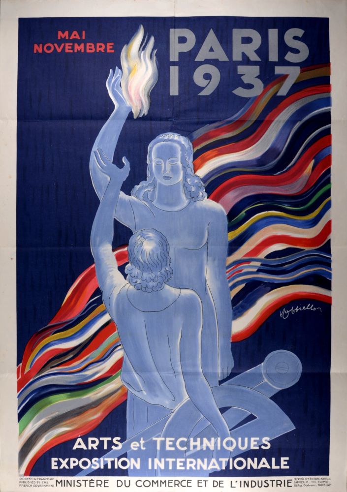 Litografía Cappiello - Arts et techniques, Exposition Internationale Paris 1937.