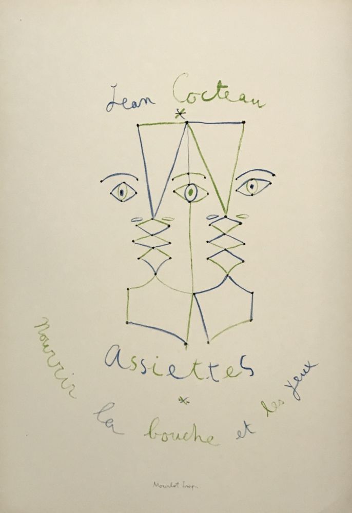 Litografía Cocteau - Assiettes - Nourrir la bouche et les yeux