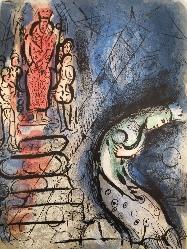 Litografía Chagall - Assureus chasse Vasthi