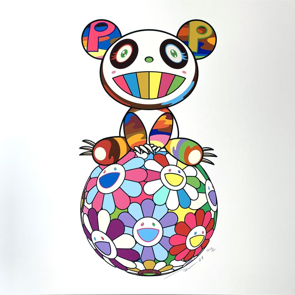 Serigrafía Murakami - Atop a Ball of Flowers, A Panda Cub Sits Properly
