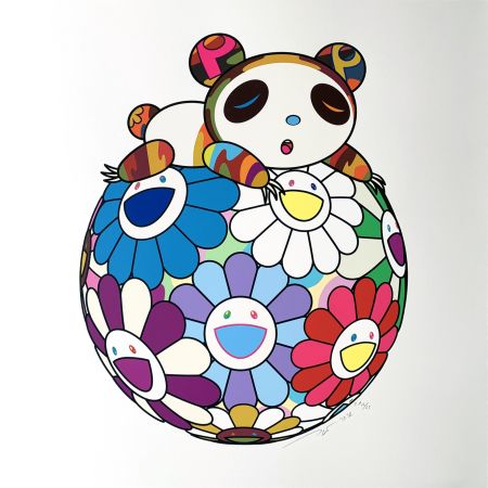 Serigrafía Murakami - Atop a Ball of Flowers, A Panda Cub Sleeps