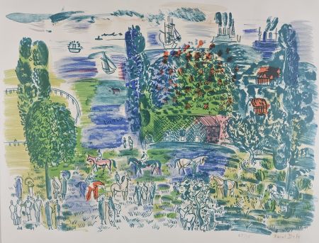 Litografía Dufy - Au Paddock