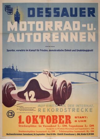 Litografía Anonyme - Automobilia Racing Poster (Motorrad-U Autorennen), 1950 - Large lithograph!
