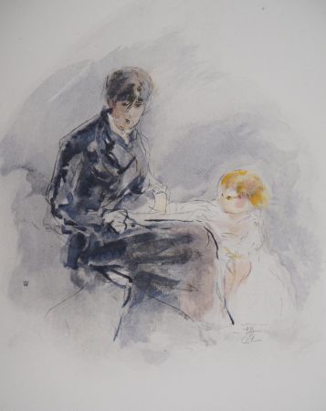 Litografía Morisot - Autoportrait avec sa fille