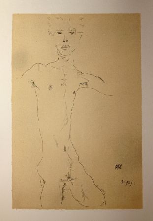 Litografía Schiele - AUTOPORTRAIT / SELF-PORTRAIT - Lithographie / Lithograph - 1912