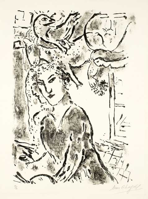 Litografía Chagall - Autoportrait à la fenêtre