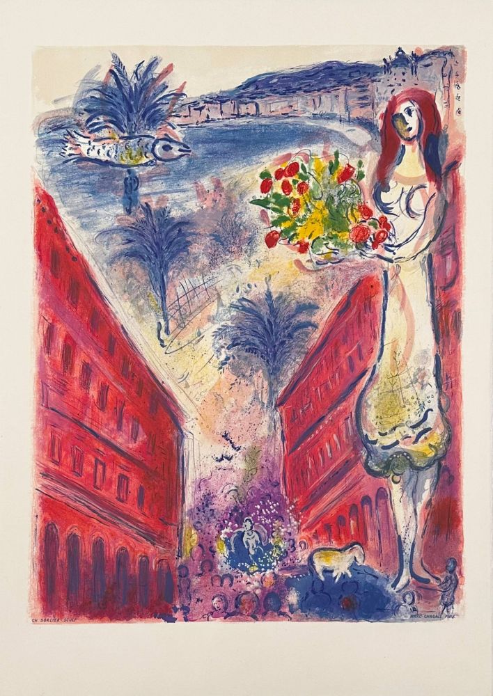 Litografía Chagall - Avenue de la victoire à Nice