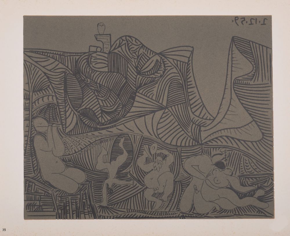 Linograbado Picasso (After) - Bacchanale au hibou, 1962