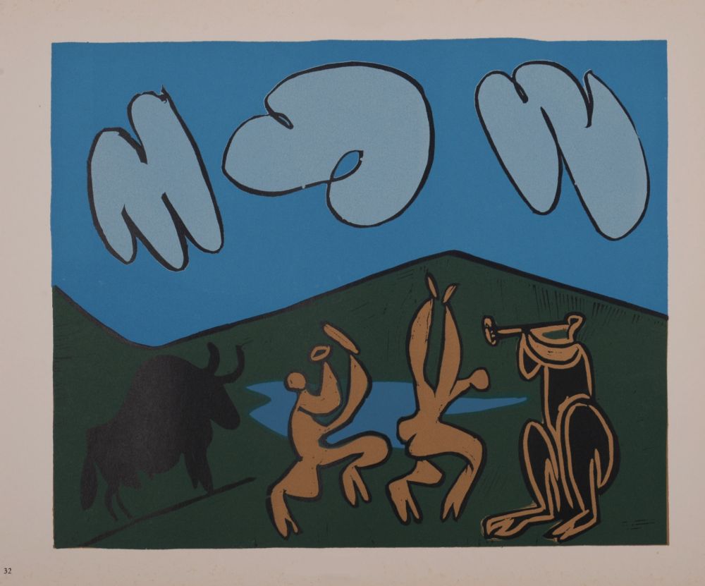 Linograbado Picasso (After) - Bacchanale au taureau noir, 1962