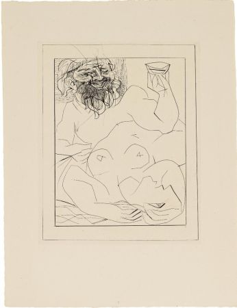 Grabado Picasso - Bacchus et femme nue étendue