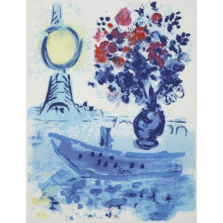 Litografía Chagall - Bateau Mouche Au Bouquet
