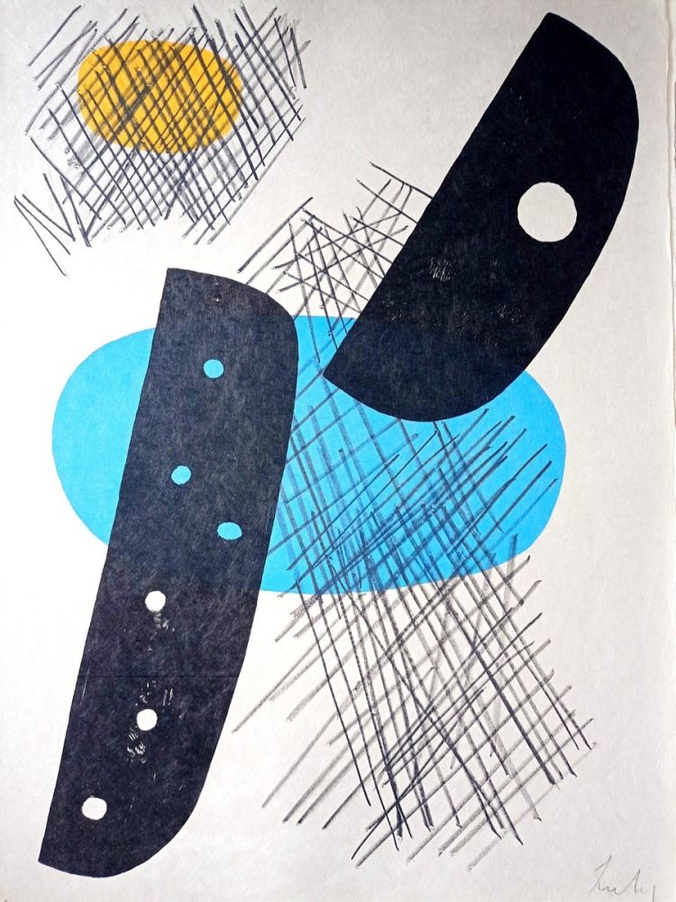 Litografía Lardera - Berto LARDERA, Abstract Geometric Composition, Original lithograph, 1970, Hand signed in pencil