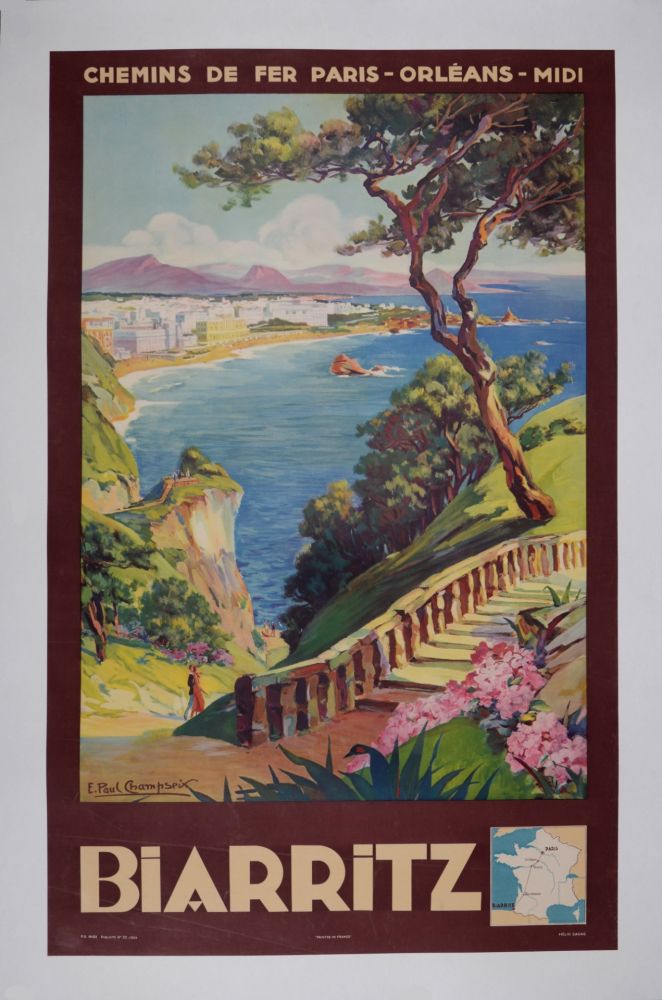 Litografía Champseix - Biarritz, Chemins de fer Paris-Orléans-Midi, 1935