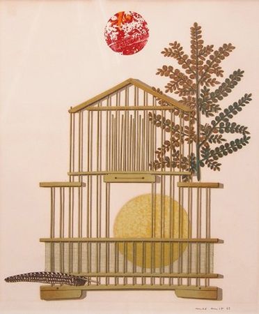Litografía Ernst - Bird Cage, Feather, Branch and Sun