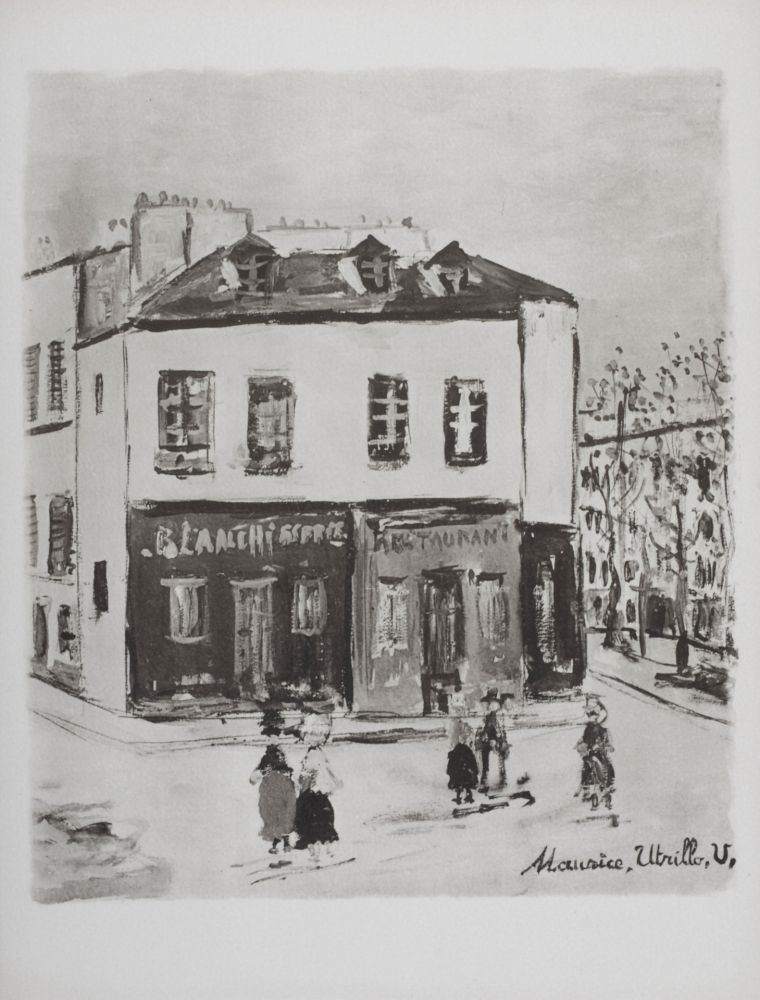 Litografía Utrillo - Blanchisserie et restaurant, Montmartre, 1950