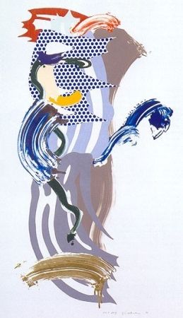 Serigrafía Lichtenstein - Blue Face, Brushstoke Figure Series