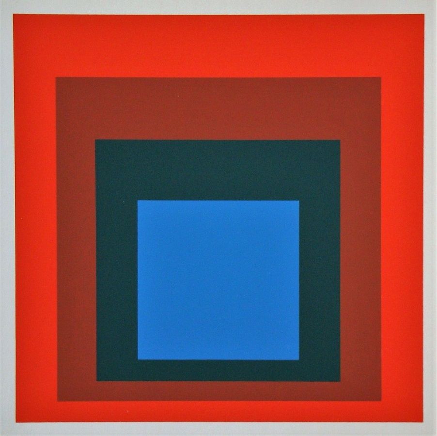 Serigrafía Albers - Blue+darkgreen with 2 reds, 1955