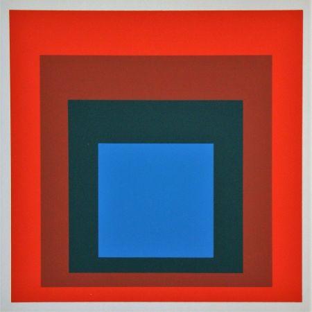 Serigrafía Albers - Blue+darkgreen with 2 reds, 1955