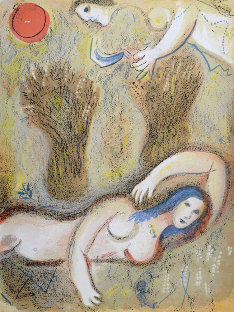 Litografía Chagall - Booz se réveille et voit Ruth à ses pieds, 1960