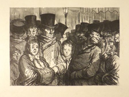 Aguafuerte Daumier - Boulevard du Temple à minuit. Sortant du drame – Sortant des Funambules