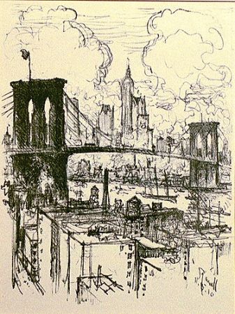 Litografía Pennell - Brooklyn Bridge
