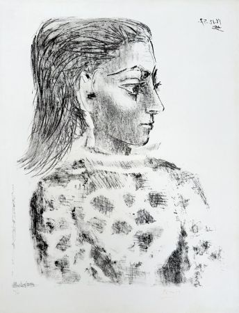 Litografía Picasso - Buste au corsage à carreaux