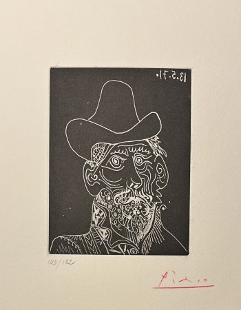 Aguatinta Picasso - Buste d' Homme Barbu au Chapeau