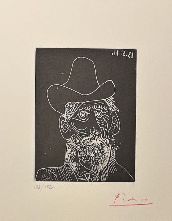 Aguatinta Picasso - Buste d' homme barbu au chapeau