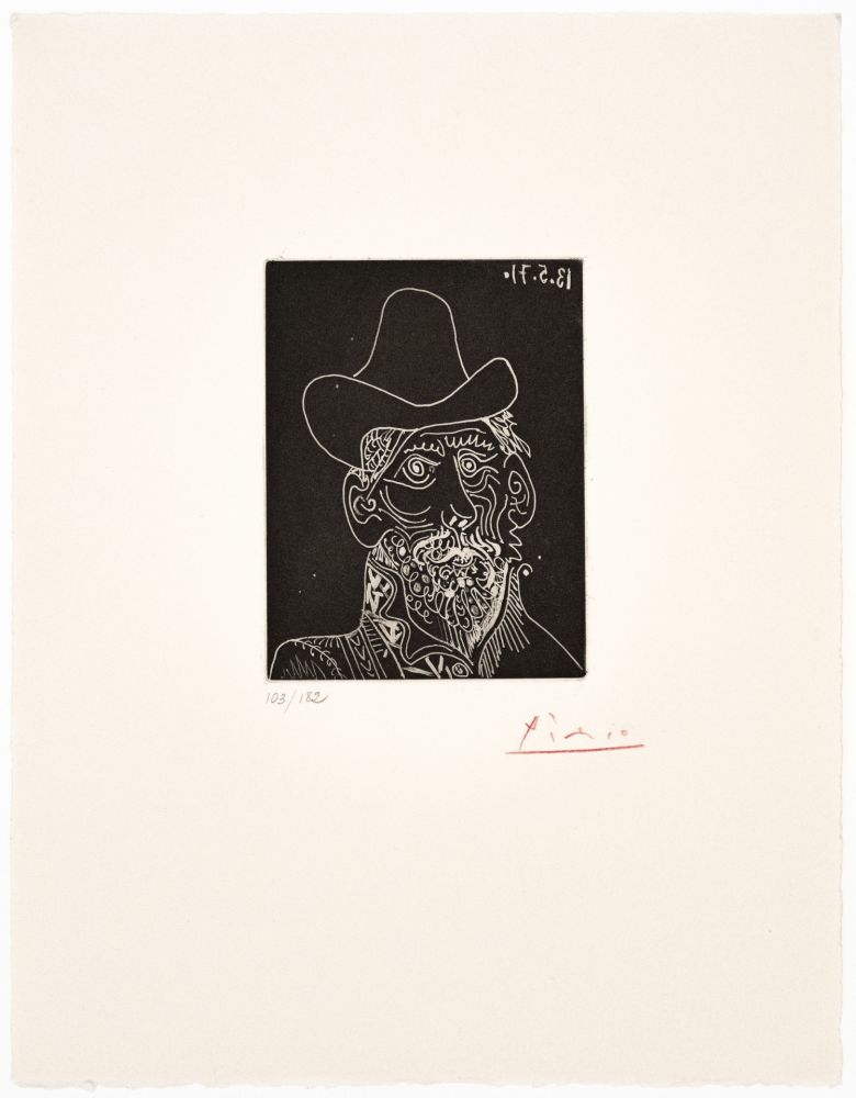 Aguatinta Picasso - Buste d'homme barbu au chapeau