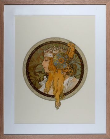 Litografía Mucha - Byzantine Heads: Blond. 1900 - Framed!